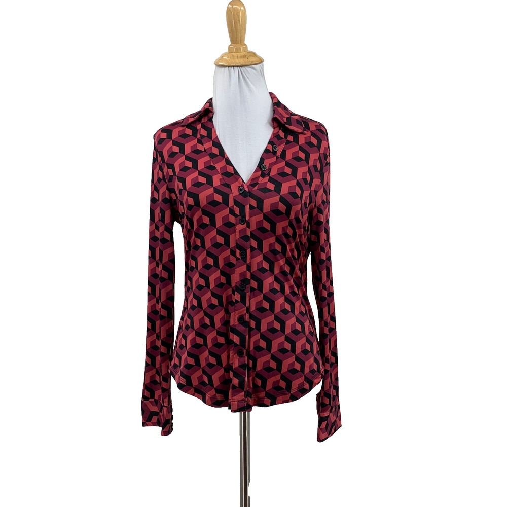 Truth by Republic Shirt Womens S Small Long Sleeve Button Up Johnny Collar Geo